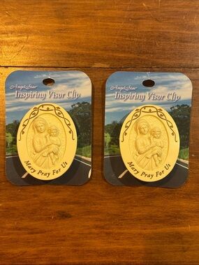 NWT Inspirational Visor Clip Set of 2 Mary Pray For Us Religious Fits Most
